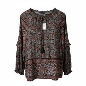 NWT American Eagle Outfitters Floral Blouse XL - Black and Red